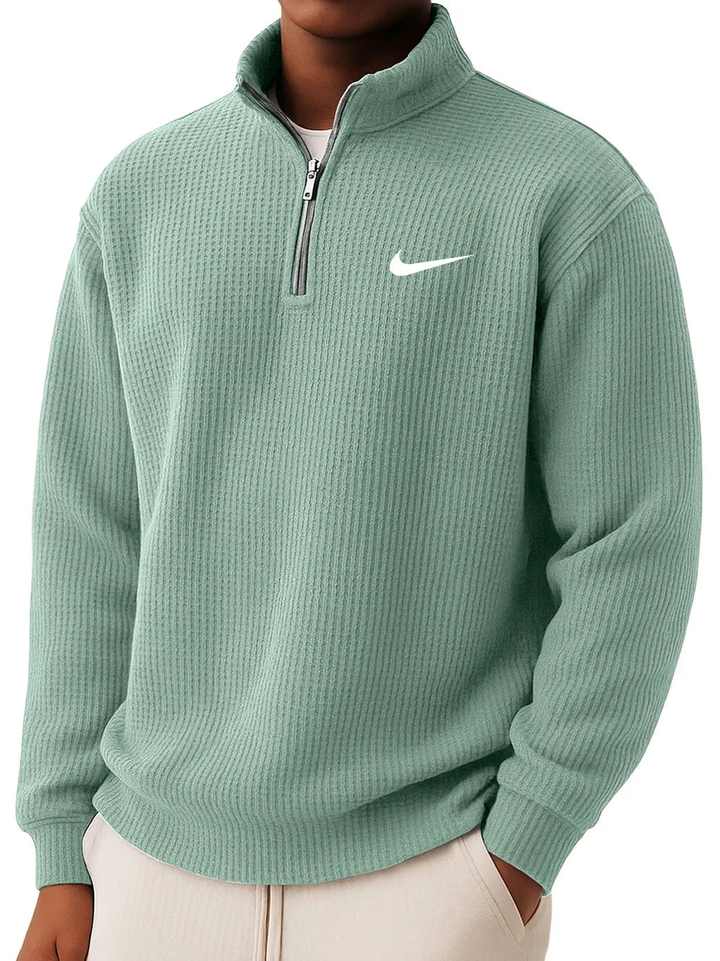 Men's Loose Casual Waffle Stand Collar Half Zip Sweatshirt