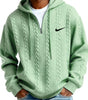 Men's Half Zip Cable-Knit Textured Fleece Hoodie