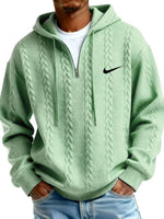 Men's Half Zip Cable-Knit Textured Fleece Hoodie