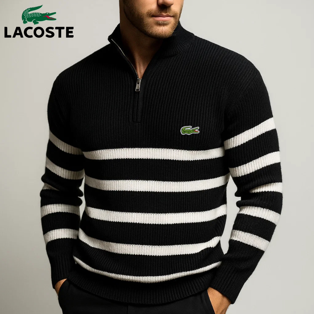 Classic Striped Zip-Up Sweater - Clearance Sale