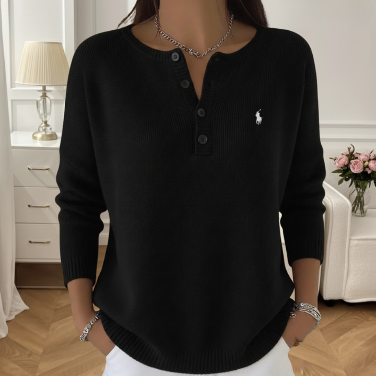 Ultra-Soft Henley Knit Sweater – Clearance Sale