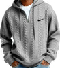 Men's Half Zip Cable-Knit Textured Fleece Hoodie
