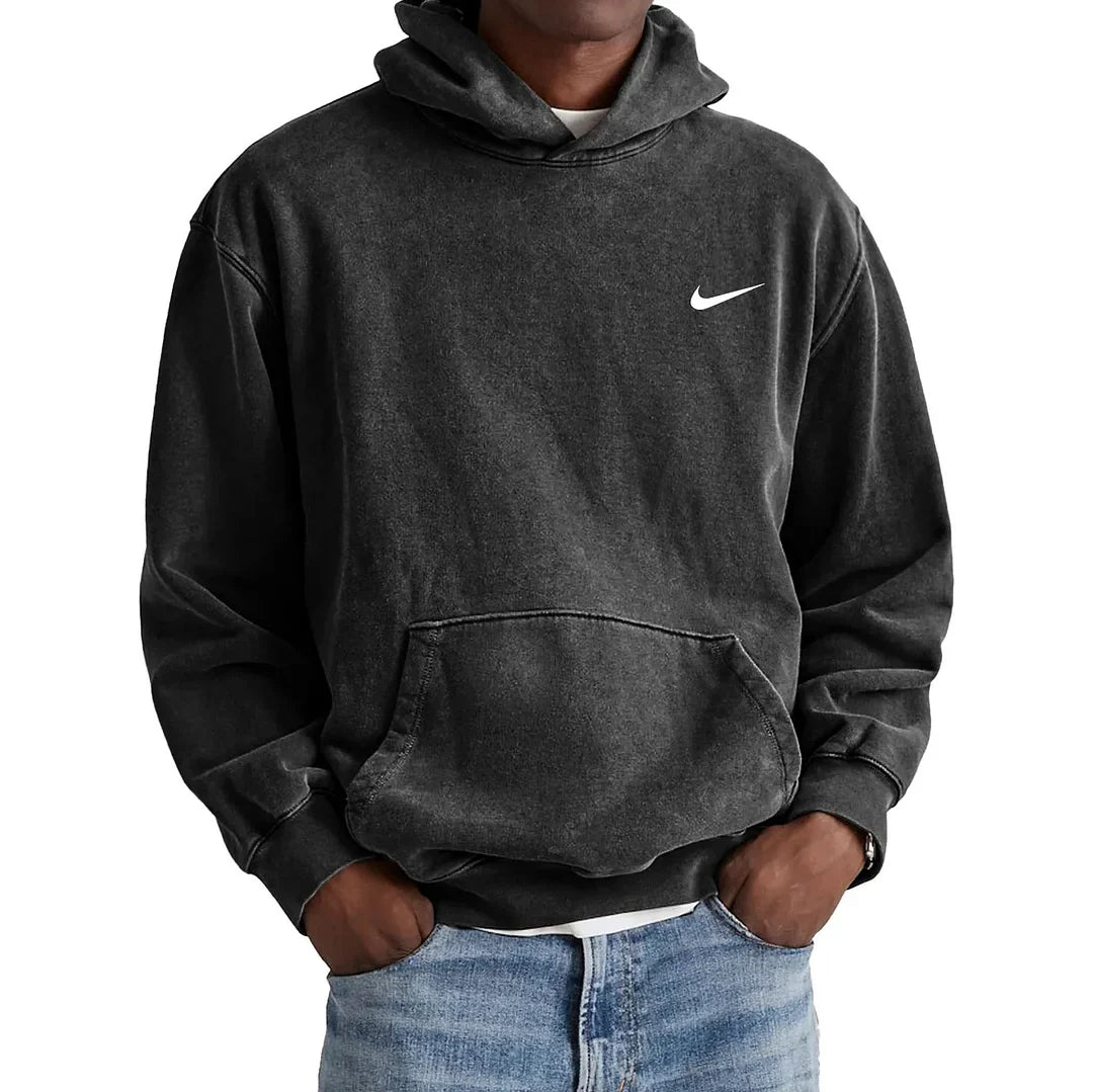 Men's Retro Washed Loose Pocket Hooded Sweatshirt