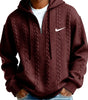 Men's Half Zip Cable-Knit Textured Fleece Hoodie