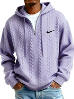 Men's Half Zip Cable-Knit Textured Fleece Hoodie