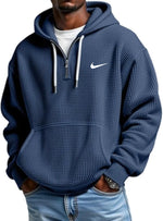 Men's Loose Waffle Half-Zip Hooded Sweatshirt